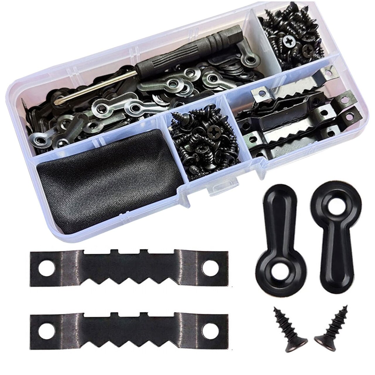 Amerlery 100 Pieces Frame Picture Turn Buttons and 25 Pieces Sawtooth Picture Frame Hanging Hangers Double Hole with 150 Pieces Screws for Hanging Pictures, Photos, Drawing